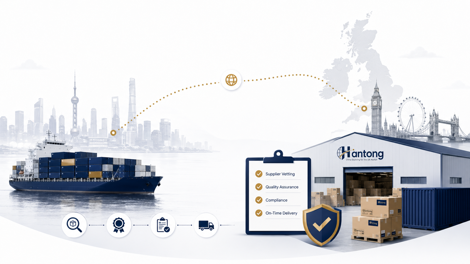 China to UK sourcing and logistics illustration